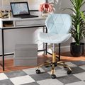 Baxton Studio Savara Contemporary Glam and Luxe Aqua Velvet Fabric and Gold Metal Swivel Office Chair 219-11908-ZORO